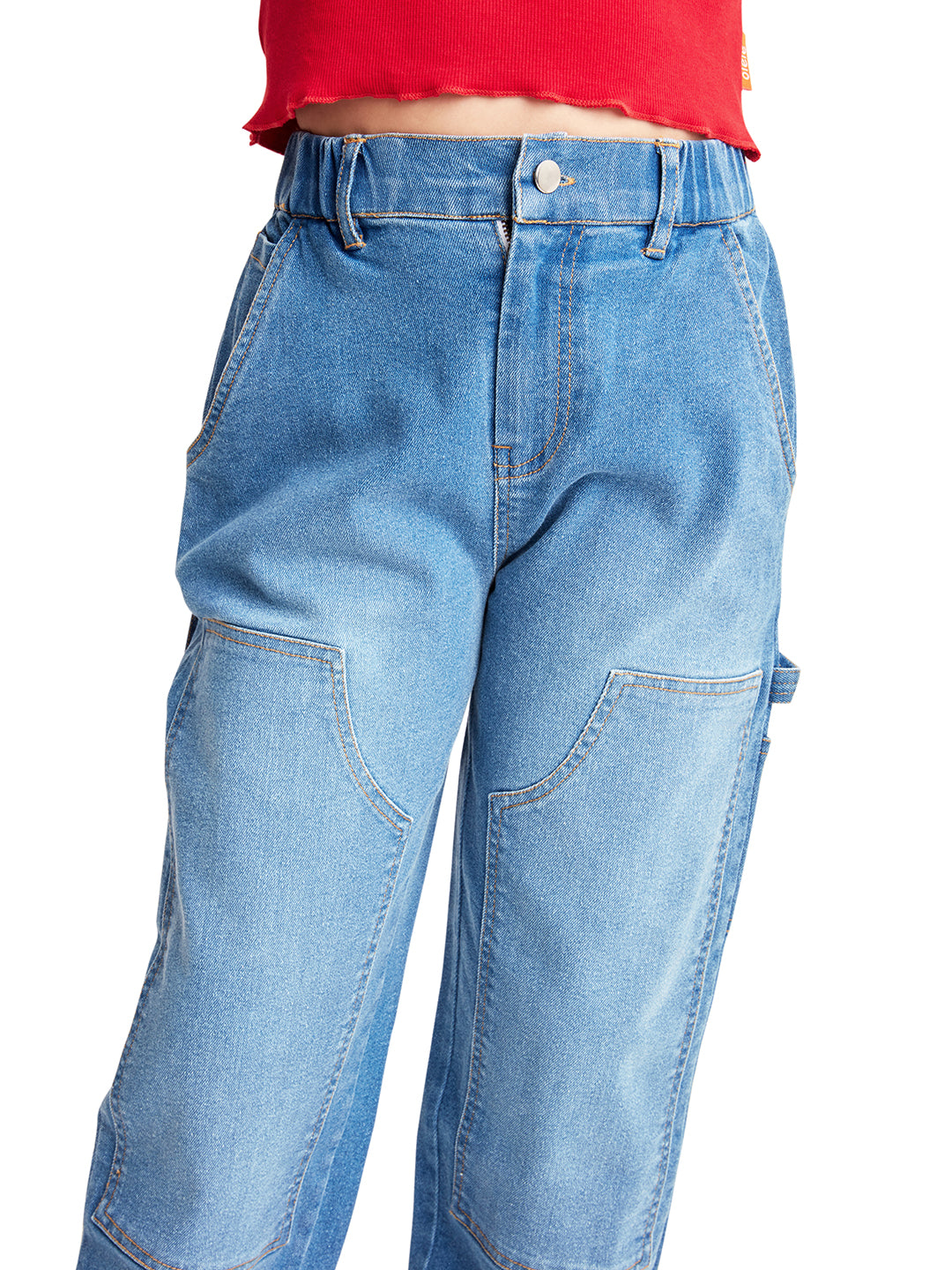 Olele® Girls Carpenter Jeans Pant - Cotton Denim