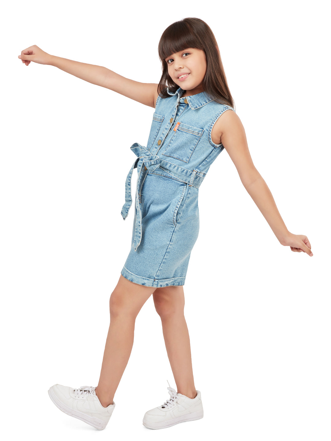 Olele® Girls Romi Cotton Denim Romper - Indigo Blue