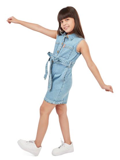 Olele® Girls Romi Cotton Denim Romper - Indigo Blue