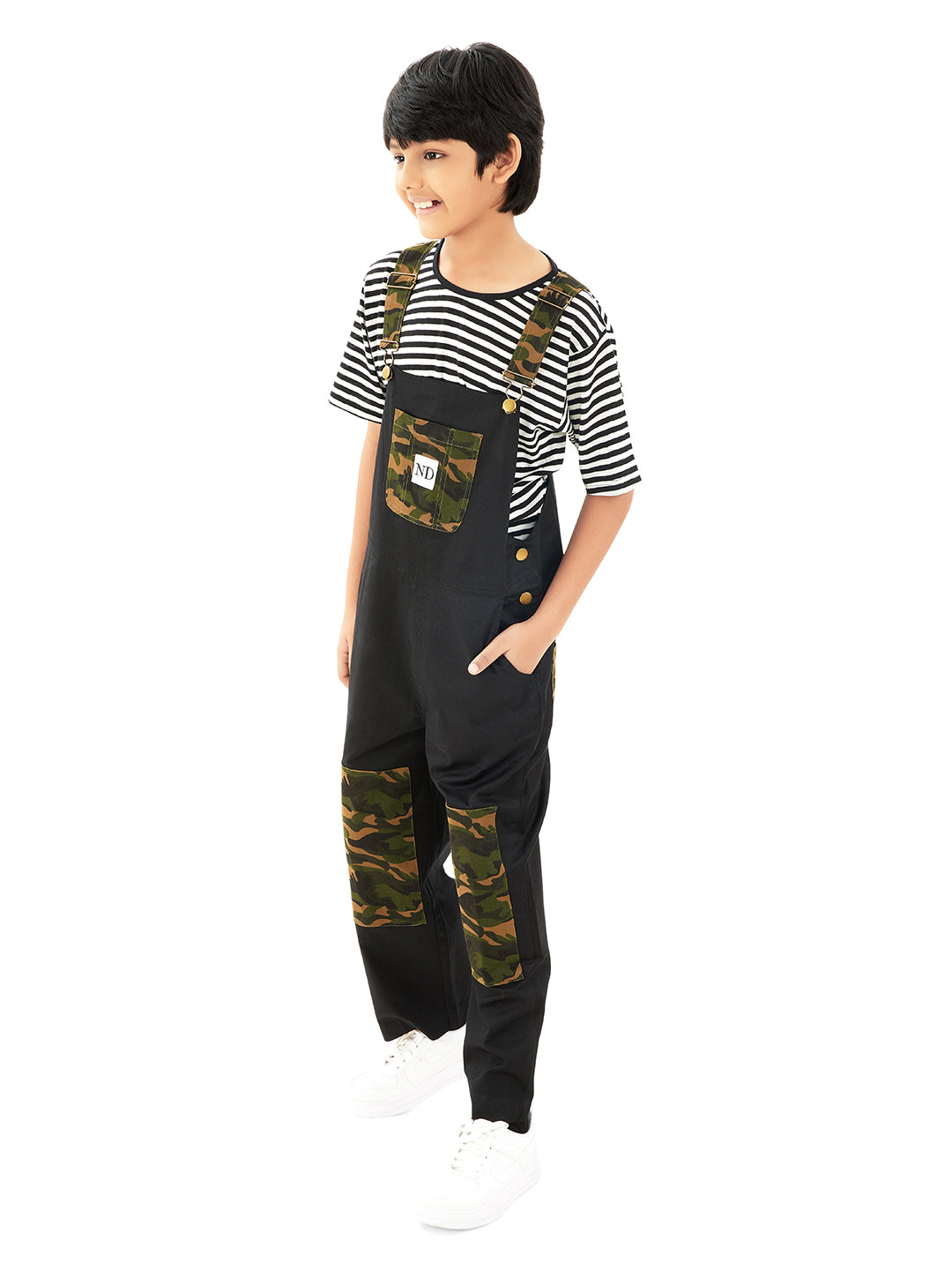 Olele® Boys Labra Cotton Twill Dungaree - Black and Camouflage