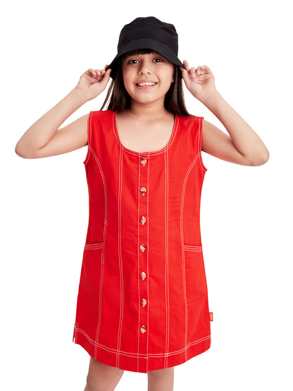 Olele® Girls Ashley A-Line Dress in Red Cotton