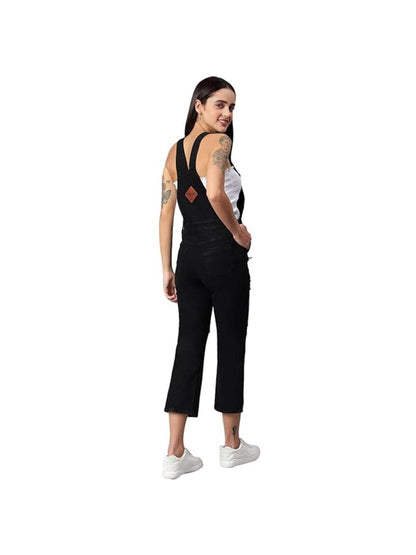 OLELE OVERALLS® Women's Black Denim Dungaree with Destroyed Wash