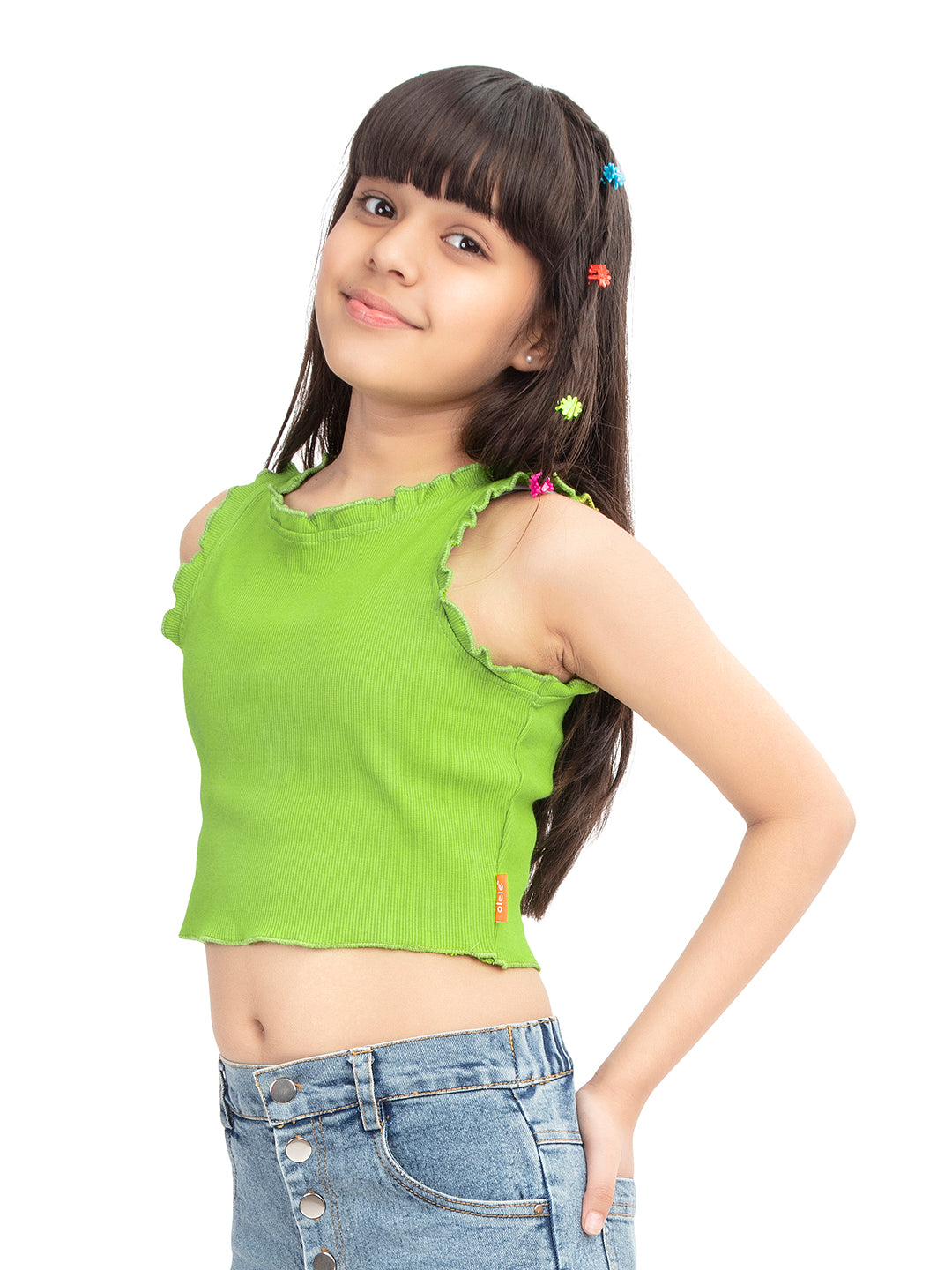 Olele® Girls Cotton Rib Crop Top - Green