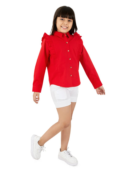 Olele® Girls Regina Full Sleeve Cotton Linen Shirt - Red