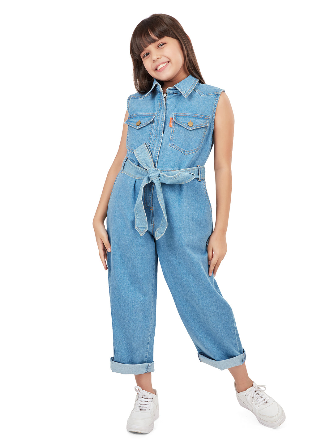 Olele® Girls Brooklyn Sleeveless Boiler Suit - Cotton Denim