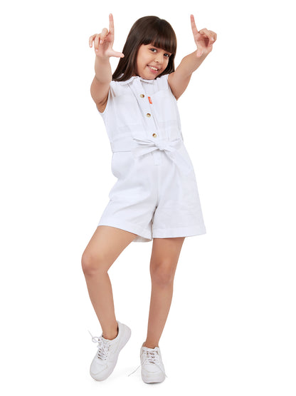 Olele® Girls Romi Cotton Twill Romper - Bright White