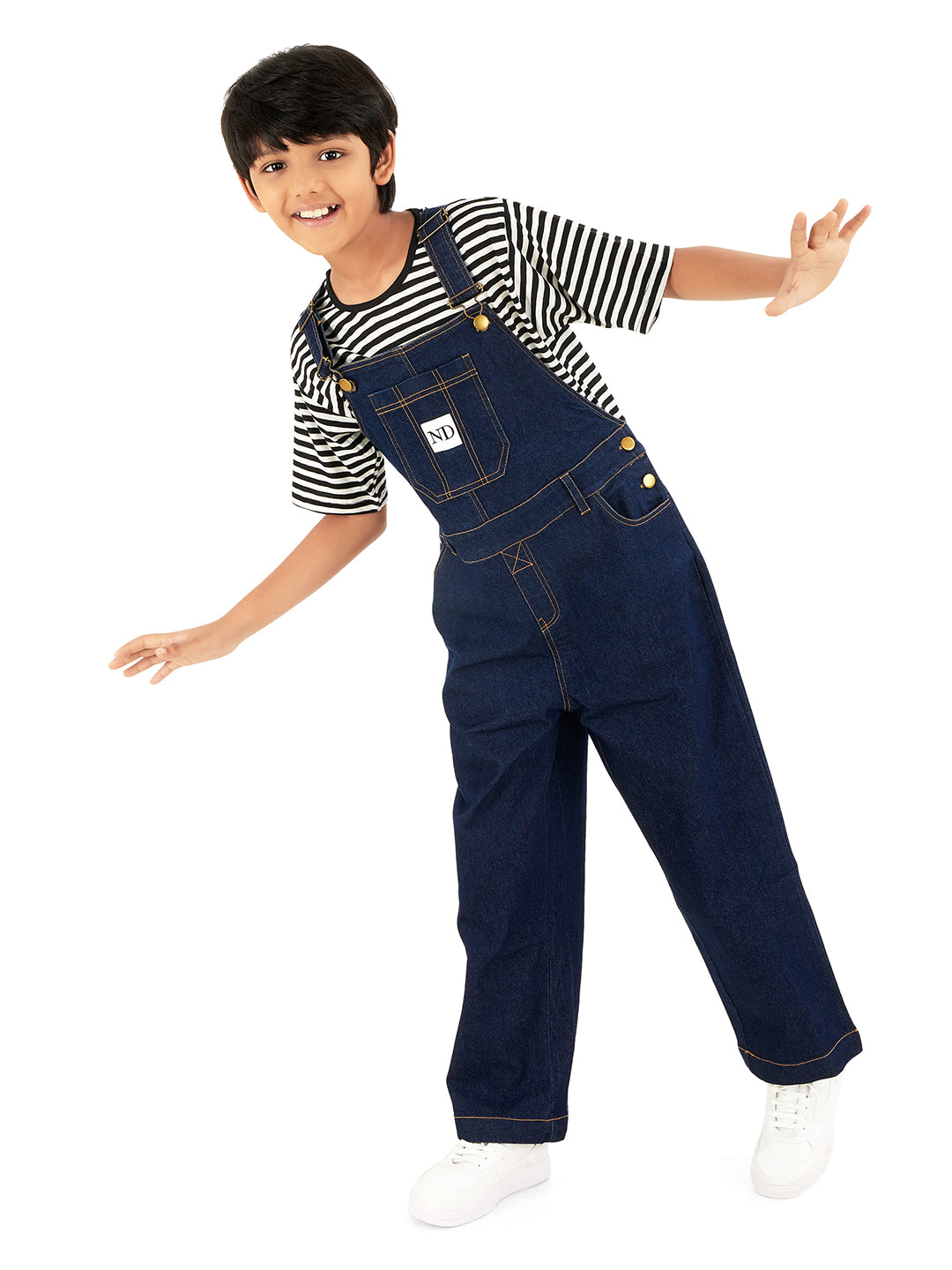 Boys Full Length Raw Cotton Denim Vanilla Dungaree