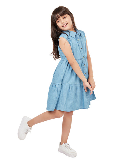 "Olele® Girls Stella Dress - Light Blue Denim "