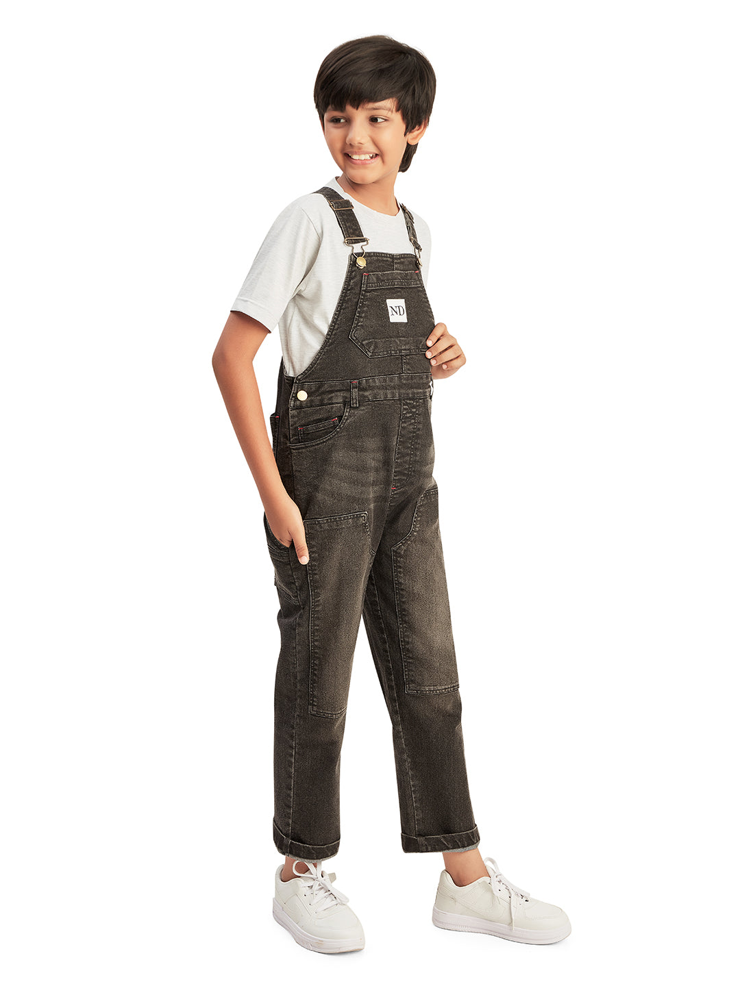 Olele® Boys Cotton Carpenter Denim Dungaree - Light Black