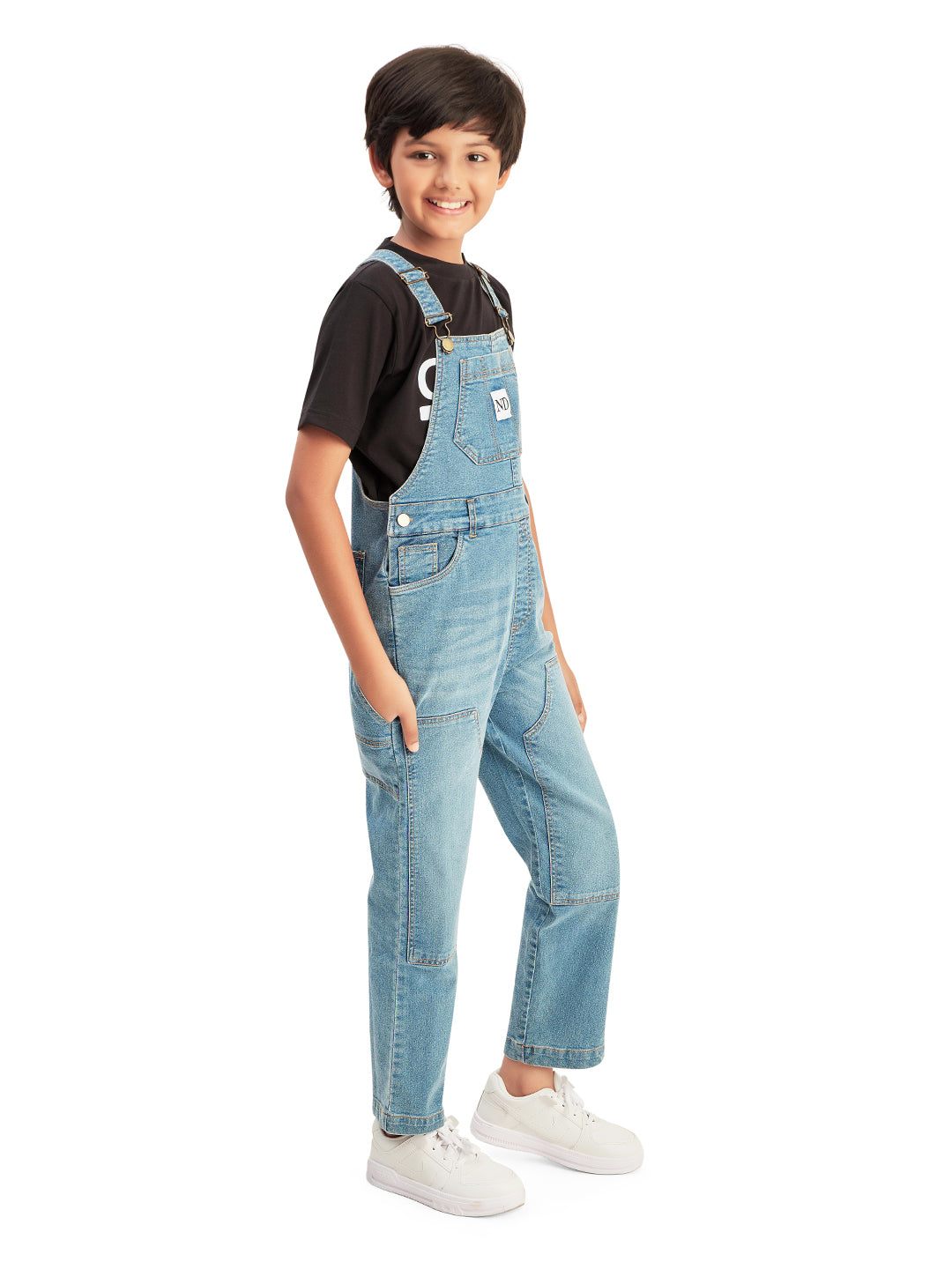 Olele® Boys Cotton Carpenter Denim Dungaree - Light Blue