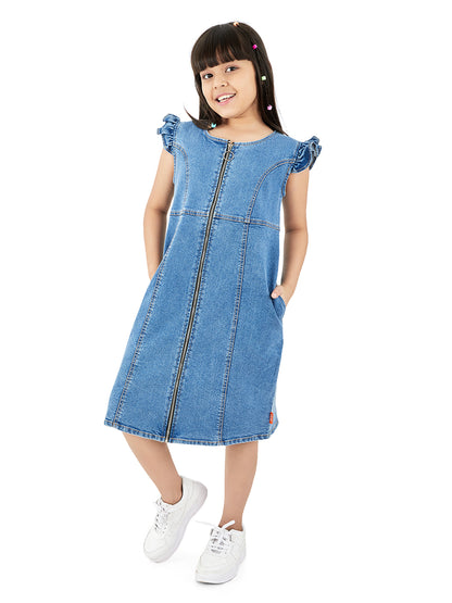 Olele® Chelsea Cotton Denim Dress with Metal Zipper Opening