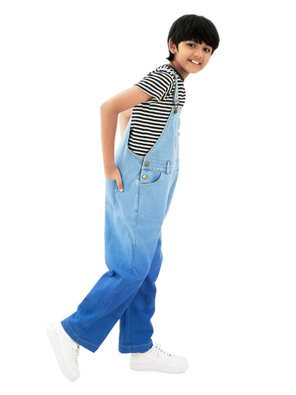 Olele®  Full Length Ombre Bio Washed Cotton Denim Dungaree - Boys