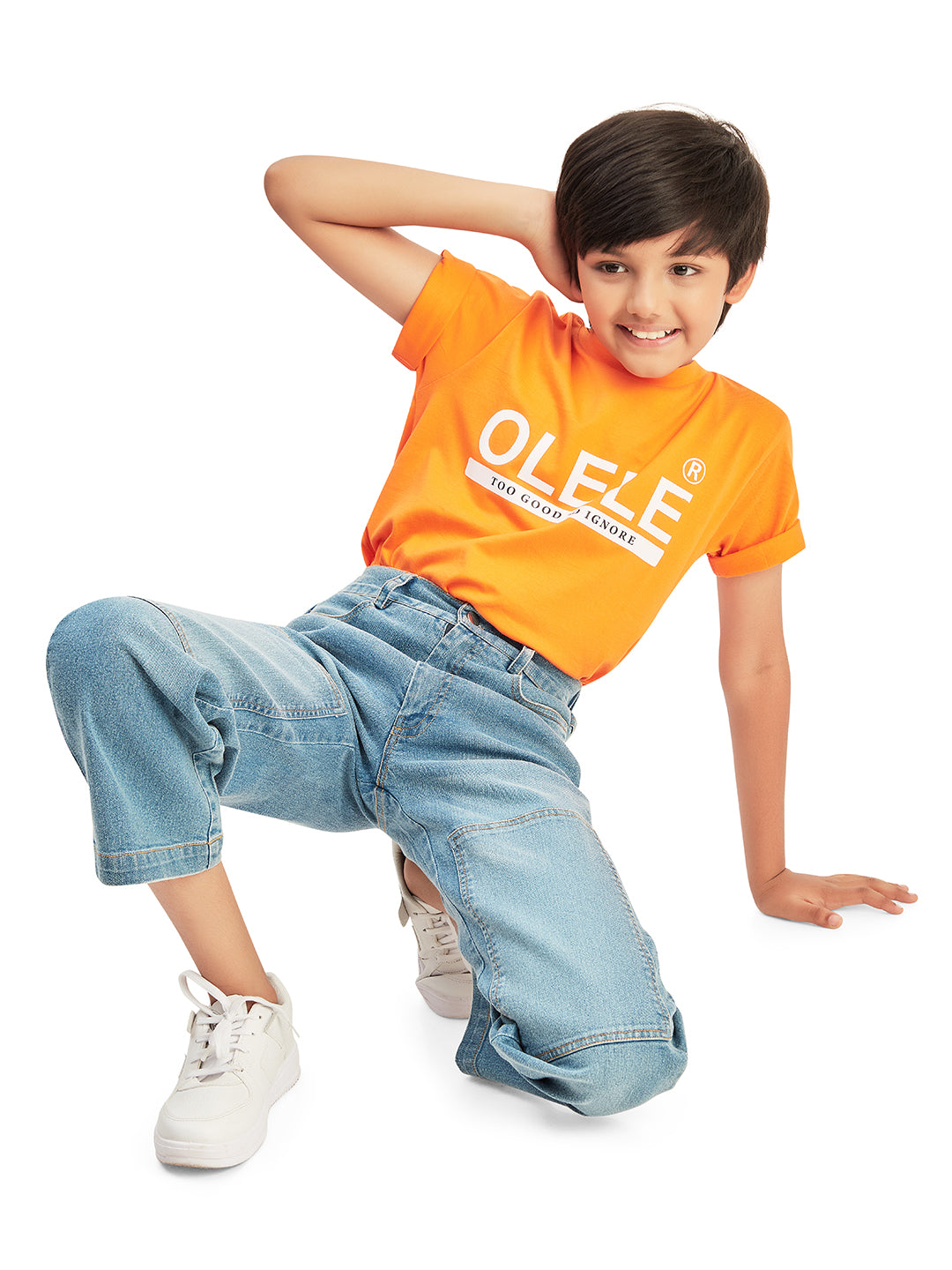 Olele® Boys Cotton Denim Patch Work Regular Fit Jeans Pant - Light Blue