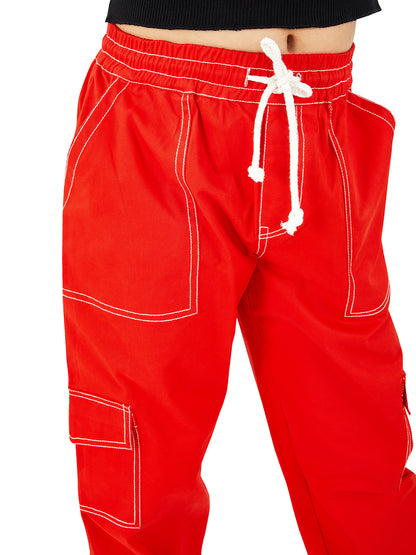 Olele® Girls Camila Cargo Pant - Red Cotton
