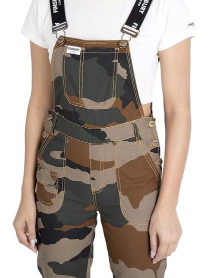 OLELE OVERALLS® Camoflauge Women Dungaree with Black Rib Bottom
