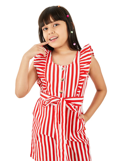 Olele® Girls May Romper - Red and White Stripe Cotton