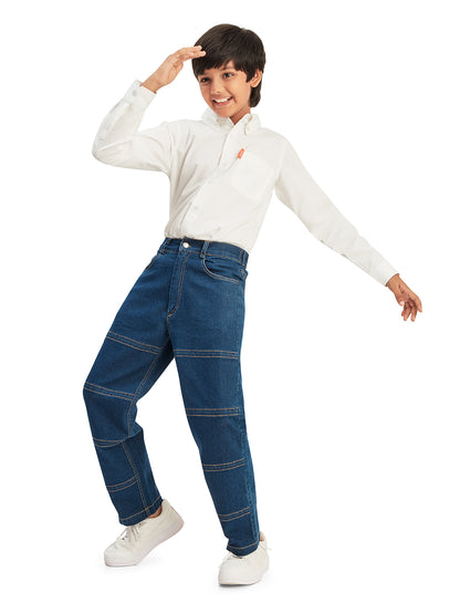 Olele® Boys Cotton Denim Double Stitch Jeans Pant - Dark Blue