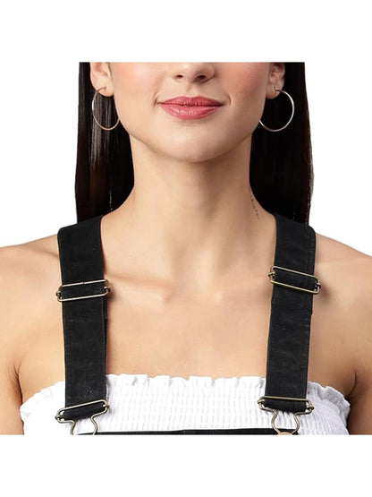OLELE OVERALLS® Women's Black Denim Dungaree with Destroyed Wash