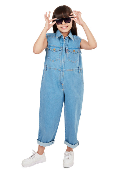 Olele® Girls Brooklyn Sleeveless Boiler Suit - Cotton Denim
