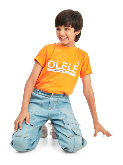 Olele® Boys Cotton Denim 7 Pockets Cargo Joggers Jeans Pant - Light Blue