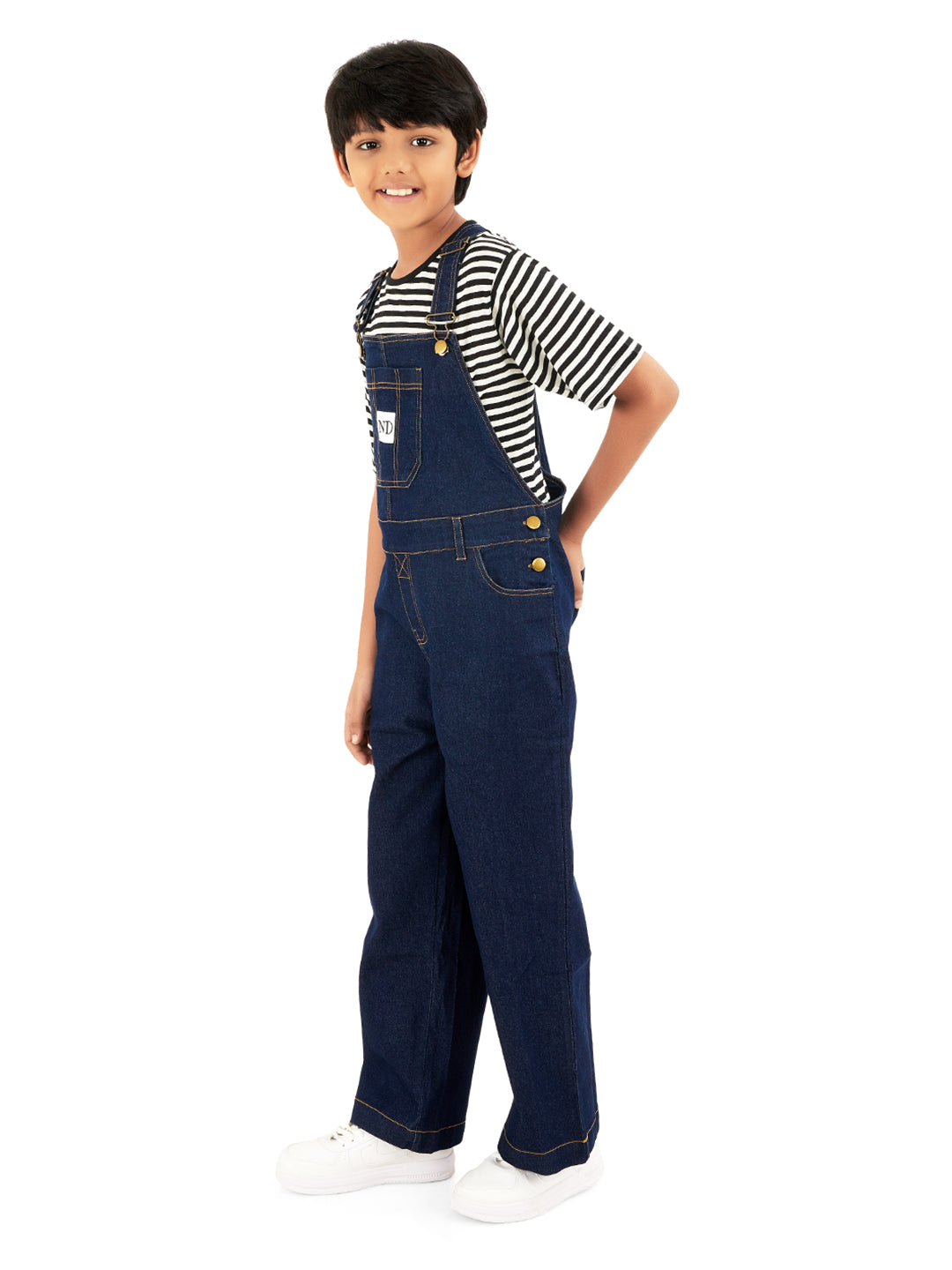 Boys Full Length Raw Cotton Denim Vanilla Dungaree