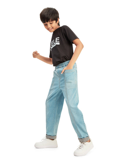 Olele® Boys Cotton Denim Pull On Hem Fold Jeans - Light Blue