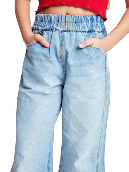 Olele® Girls Side Slit Relaxed Fit Jeans Pant - Cotton Denim