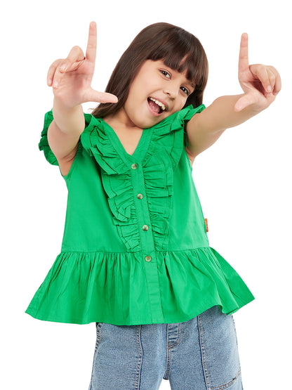 Olele® Girls Victoria Ruffle Top - Forest Green Mill Made Cotton