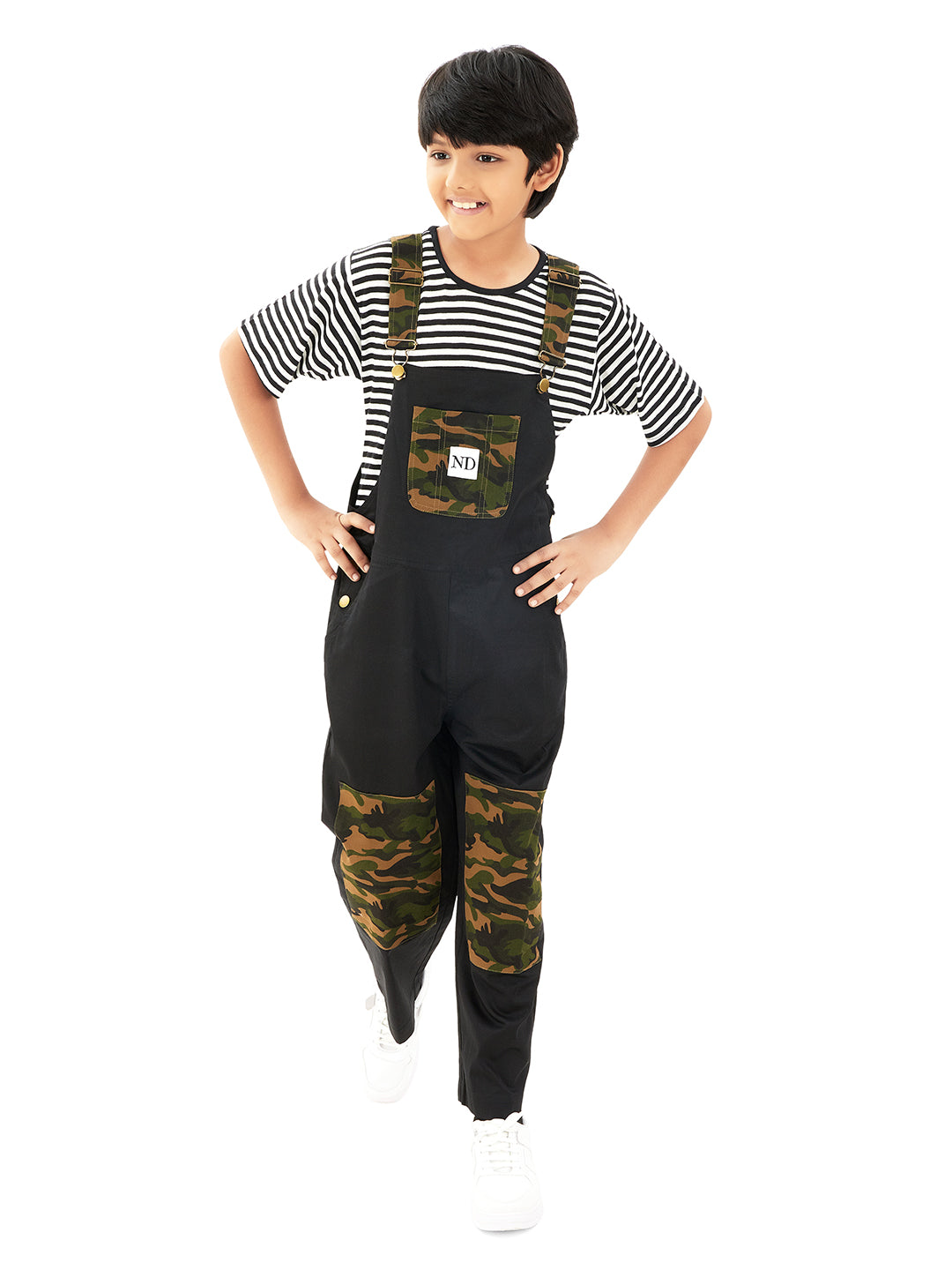 Olele® Boys Labra Cotton Twill Dungaree - Black and Camouflage