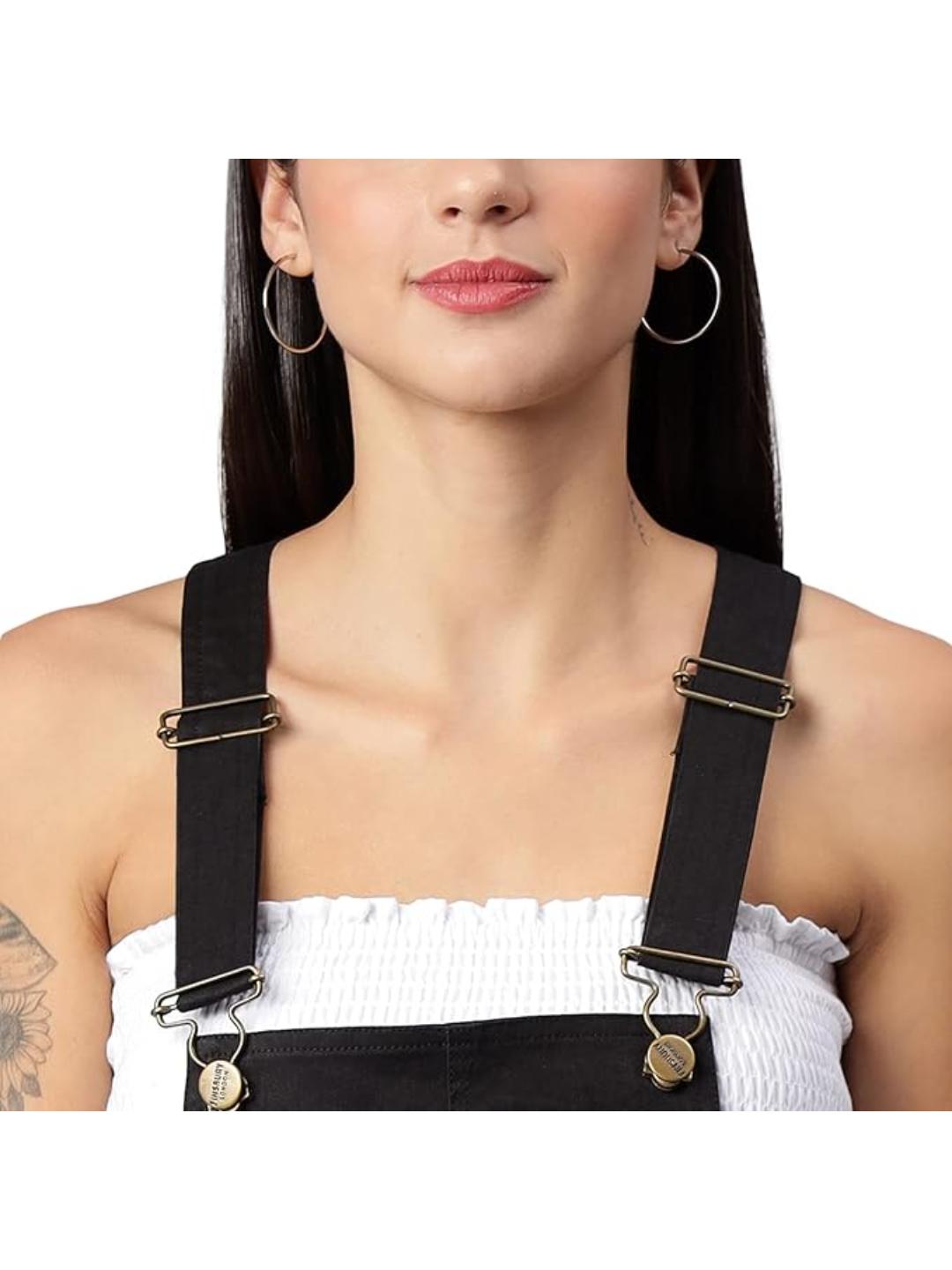 OLELE OVERALLS® Women's Cotton Twill Dungaree with Side Leg Brand Tape - Ebony Black