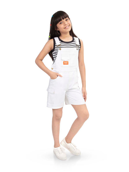 Olele® Girls White Cotton Denim Romper Dungaree