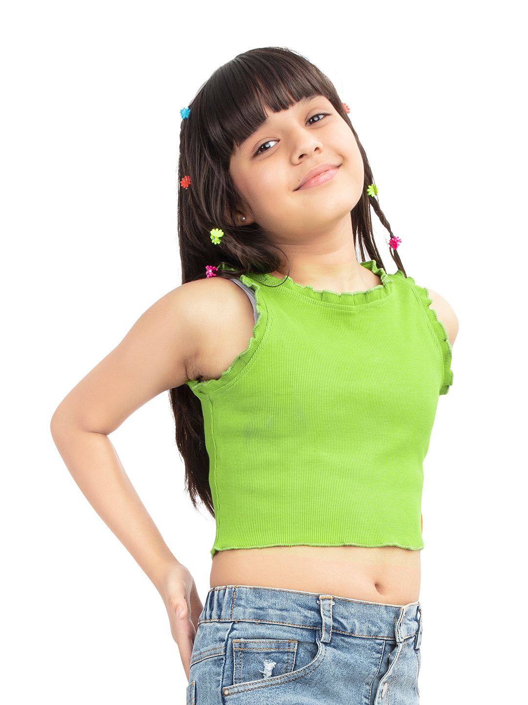 Olele® Girls Cotton Rib Crop Top - Green