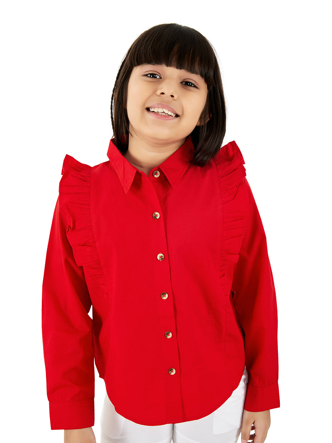 Olele® Girls Regina Full Sleeve Cotton Linen Shirt - Red