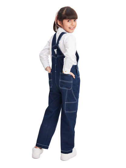 Right side view of Olele® Girls Carpenter Dungaree - Raw Cotton Denim