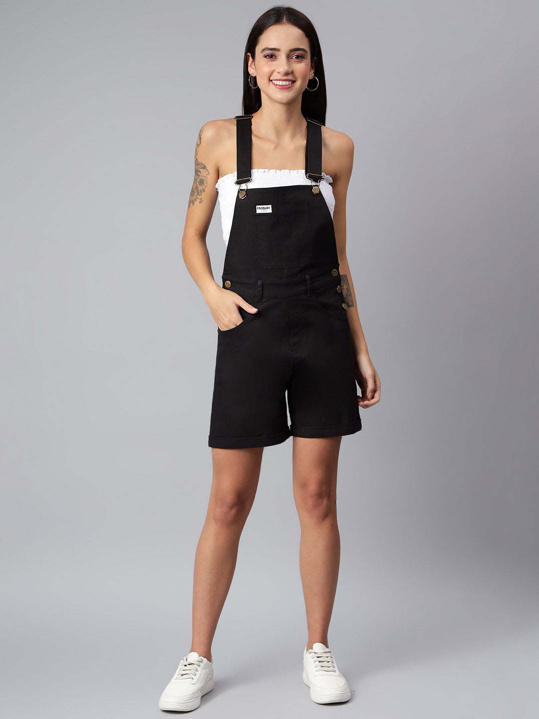 OLELE OVERALLS® Women's Cotton Twill Dungaree Playsuit - Ebony Black