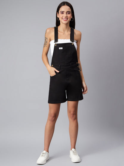 OLELE OVERALLS® Women's Cotton Twill Dungaree Playsuit - Ebony Black