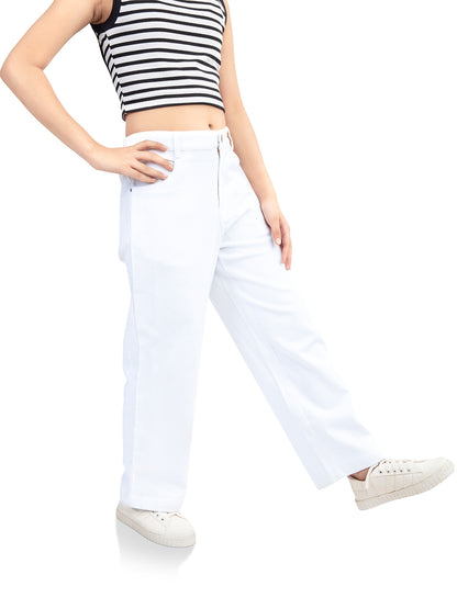Olele® Girls Relaxed Fit White Cotton Denim Jeans