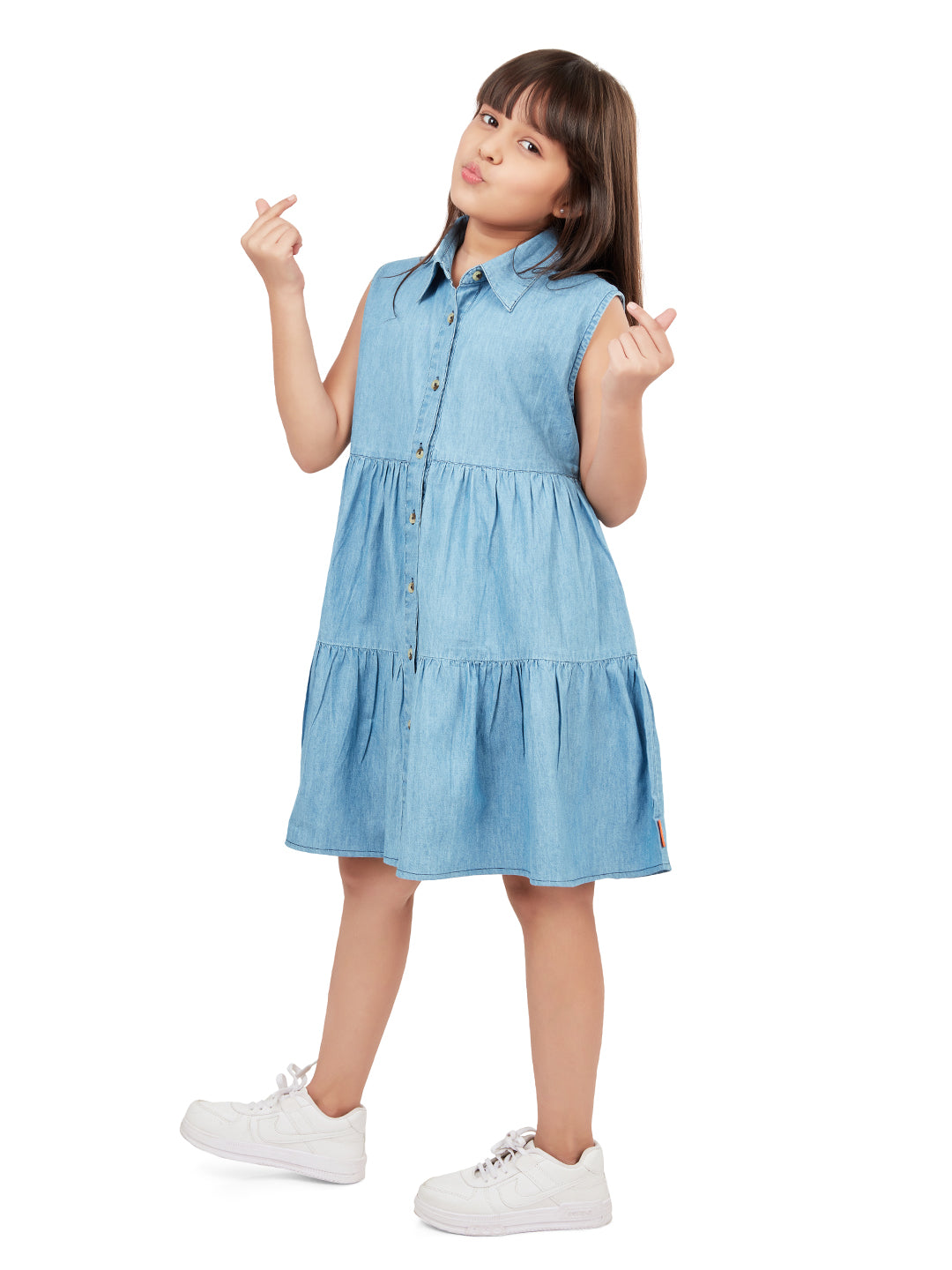 "Olele® Girls Stella Dress - Light Blue Denim "