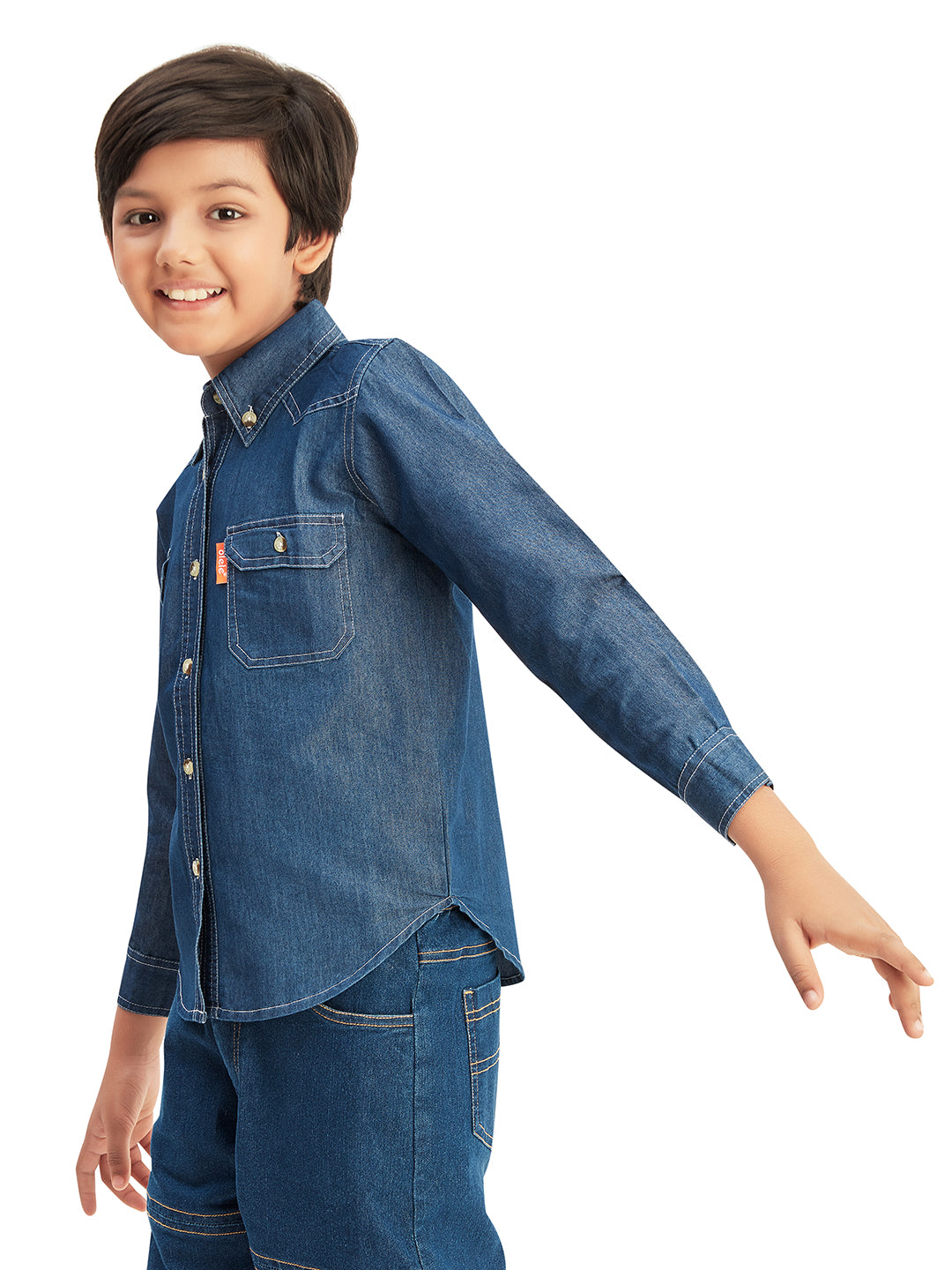 Olele® Boys Full Sleeves Button Down Cotton Light Denim Shirt - Blue
