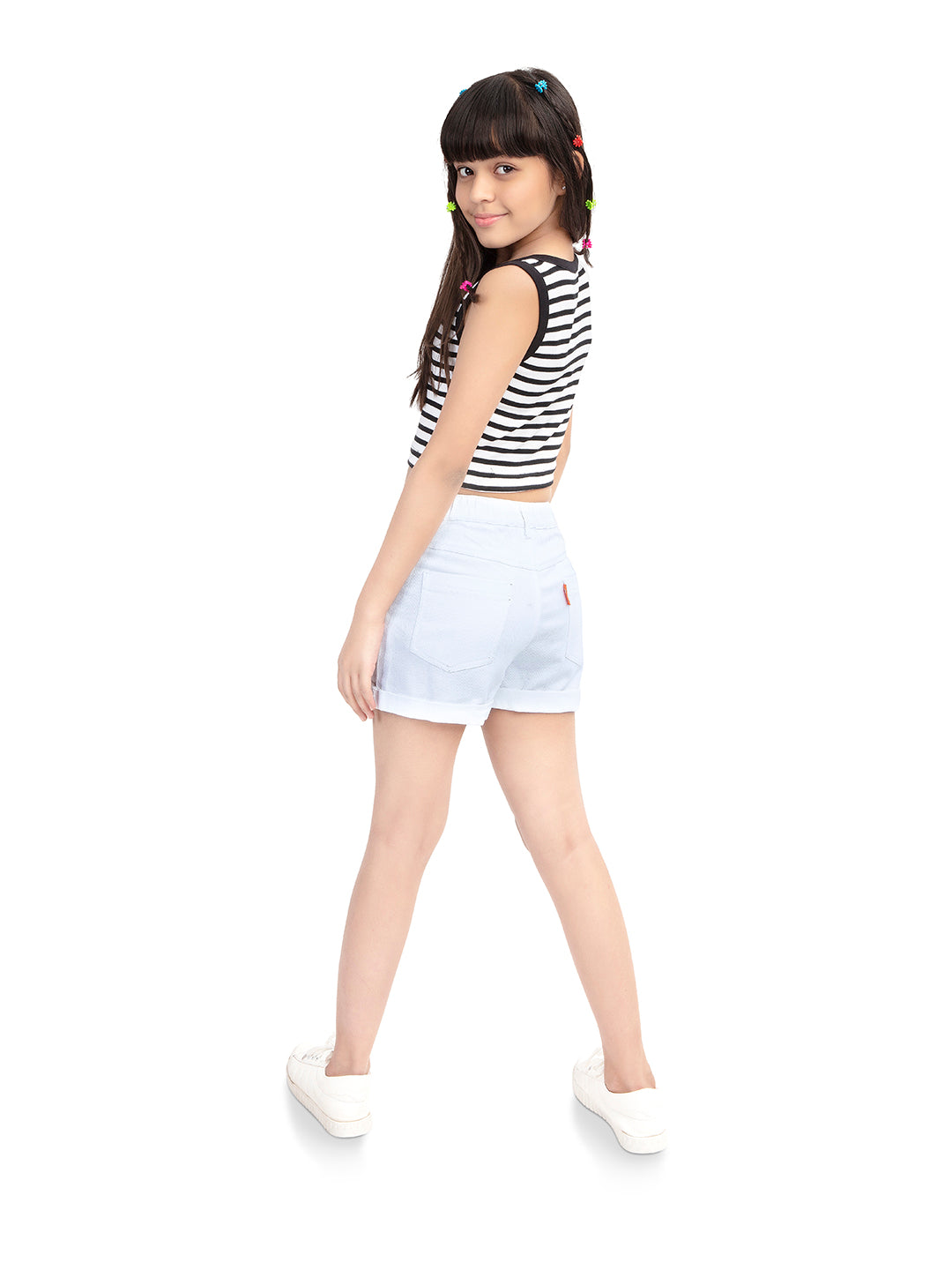 Girls Super White Cotton Denim Shorts