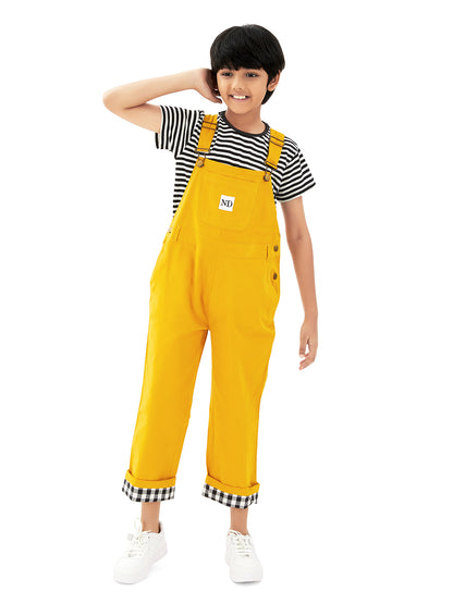 Olele® Full Length Signature Hemfold Yellow Cotton Dungaree - Boys