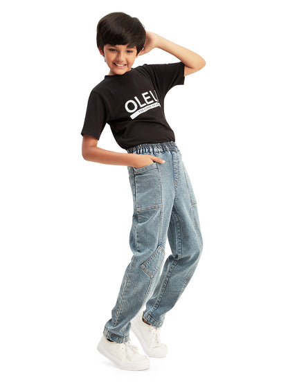Olele® Boys Cotton Denim Pull On Jeans - Faded Blue
