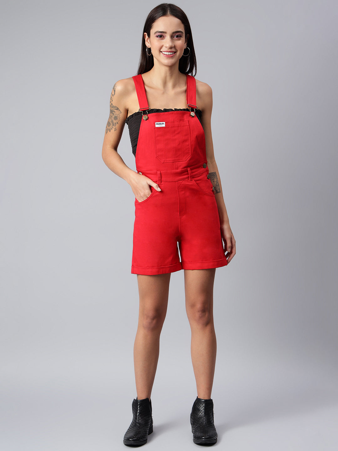 OLELE OVERALLS® Women's Cotton Twill Dungaree Playsuit - Crimson Red