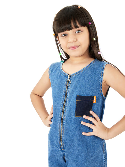 Olele® Girls Richmond Front Metal Zipper Romper - Cotton Denim