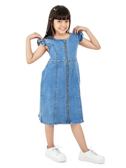 Olele® Chelsea Cotton Denim Dress with Metal Zipper Opening