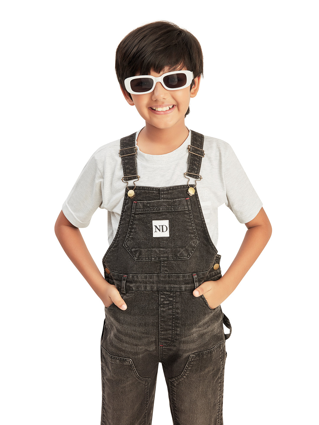 Olele® Boys Cotton Carpenter Denim Dungaree - Light Black