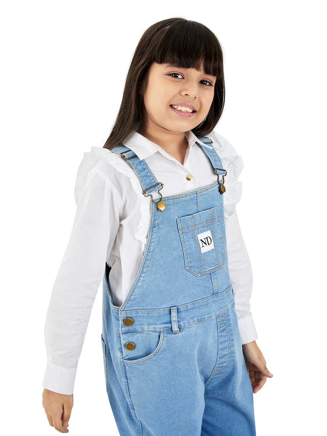 Olele®  Full Length Ombre Bio Washed Cotton Denim Dungaree - Girls