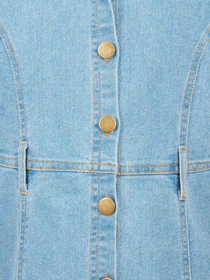 Olele® Girls Dallas Denim Sleeveless Collar Dress  - Light Blue