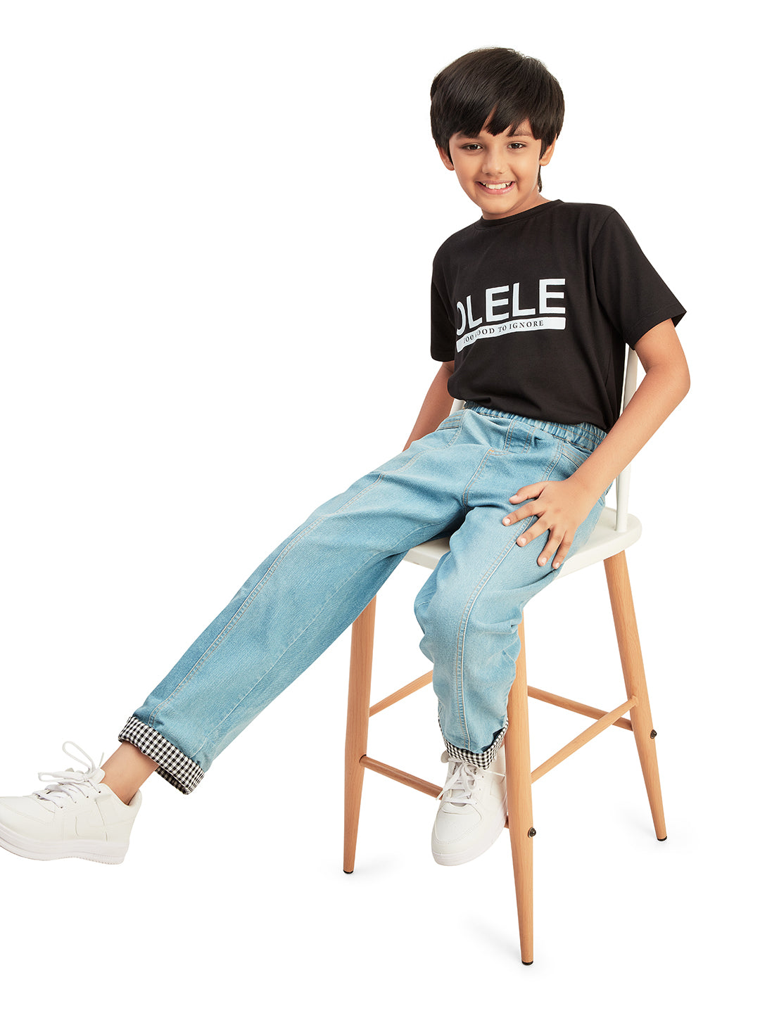 Olele® Boys Cotton Denim Pull On Hem Fold Jeans - Light Blue