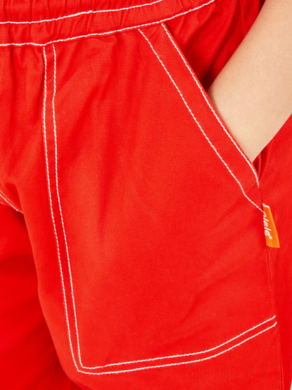 Olele® Girls Camila Cargo Pant - Red Cotton